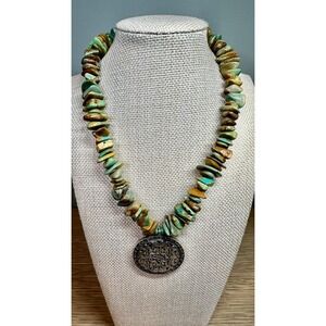 VTG Bali Indonesia 925 Sterling Silver Turquoise Chip Statement Necklace 114g